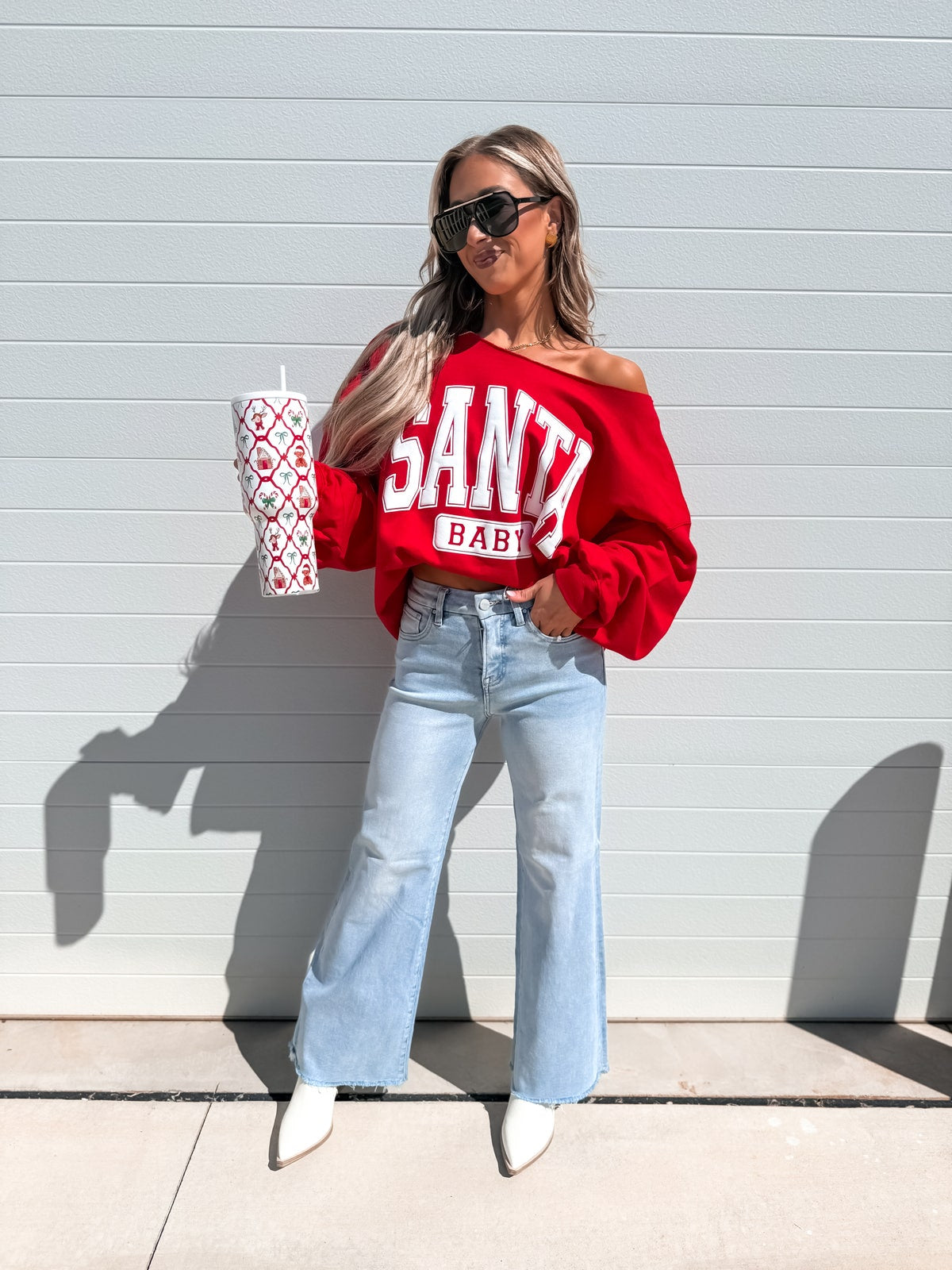 Santa Baby Red Off Shoulder Sweatshirt