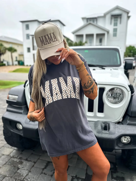 Mama Neutral Checker Tee