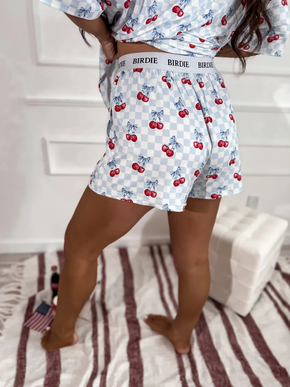 PREORDER Blue Checkered Cherry Boxer Shorts & Tee Set (Sold as Set)