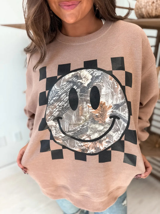 Smiley Camo Cinnamon Swirl Sweatshirt