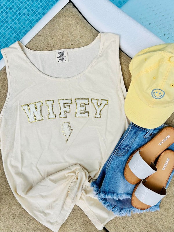 Wifey Lightning Bolt Chenille Patch Tank