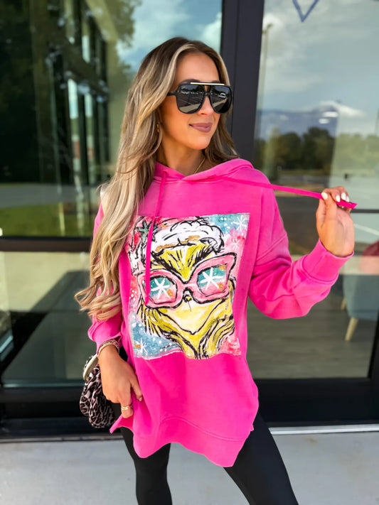 Preppy Grinch Hot Pink Hooded Pullover