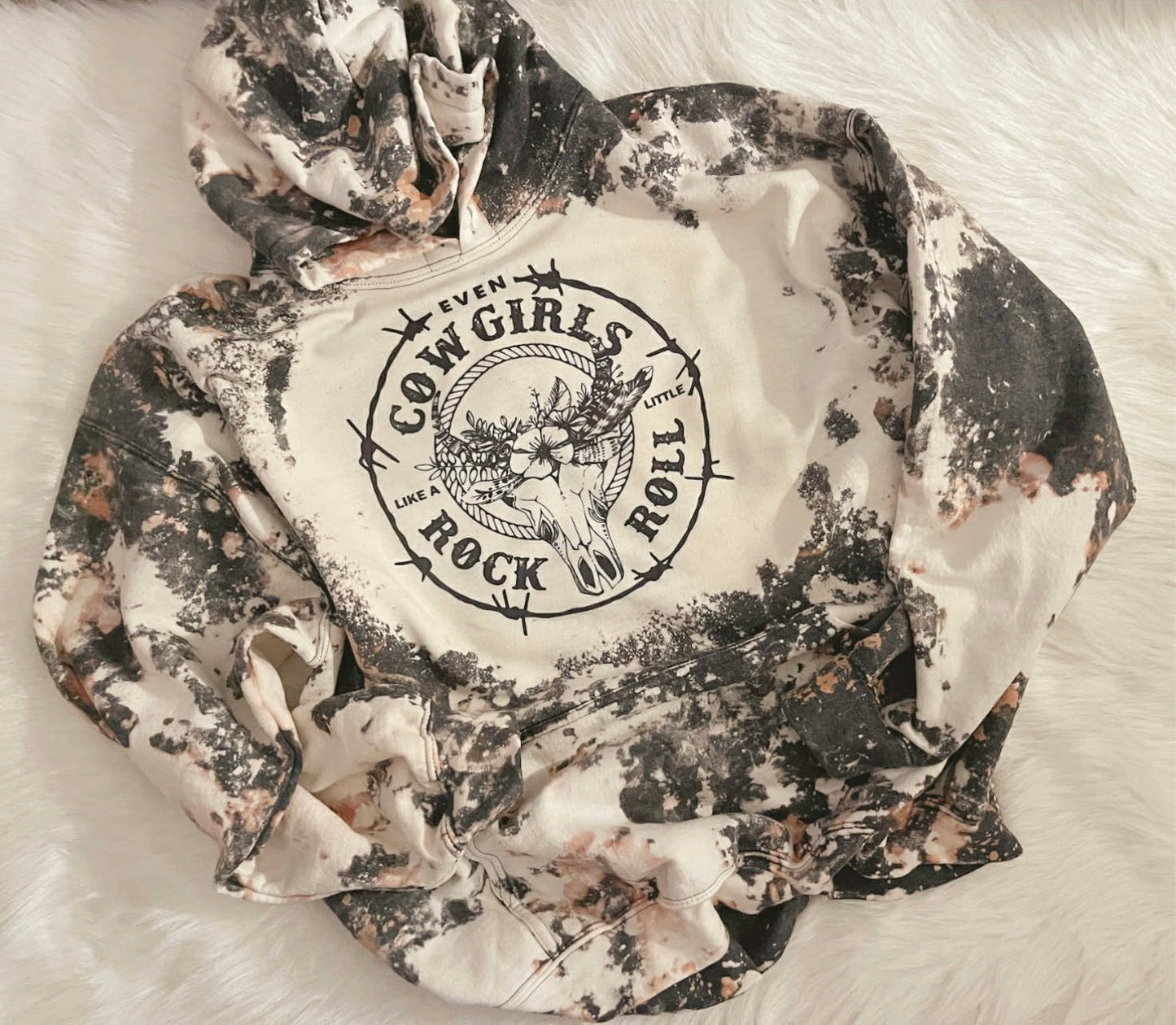 Cowgirls Rock n Roll Bleached Hoodie