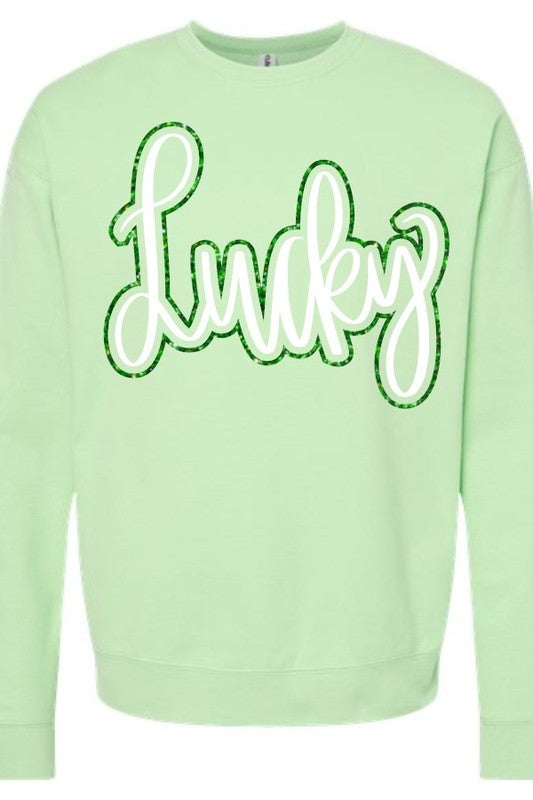 Lucky Cursive Double Puff-Glitter Sweatshirt