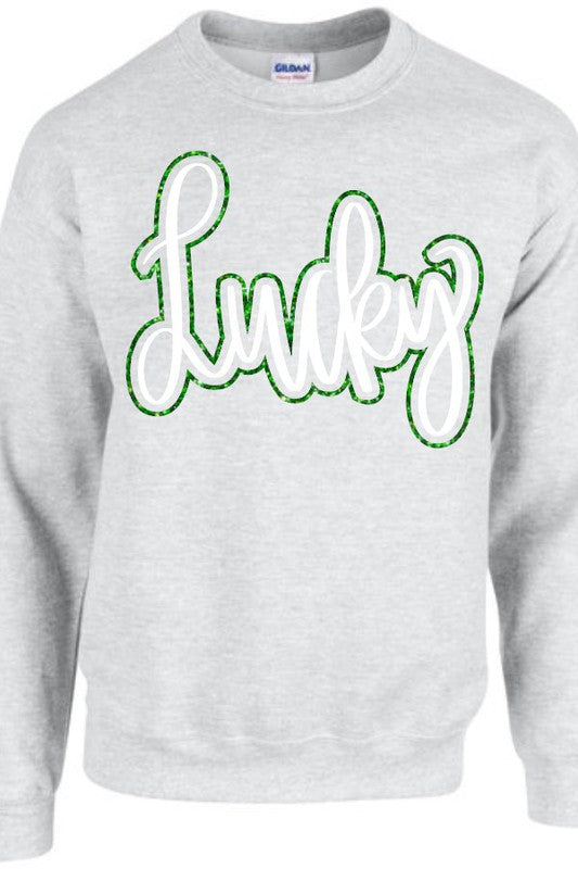 Lucky Cursive Double Puff-Glitter Sweatshirt