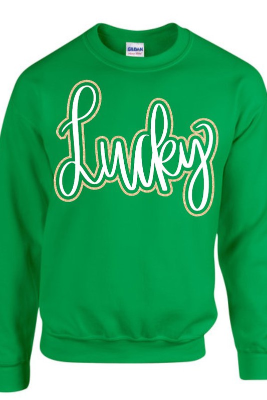 Lucky Cursive Double Puff-Glitter Sweatshirt