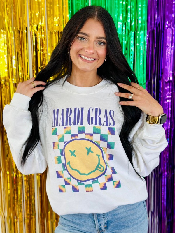 Mardi Gras Happy Sweatshirt With Sleeve Detail