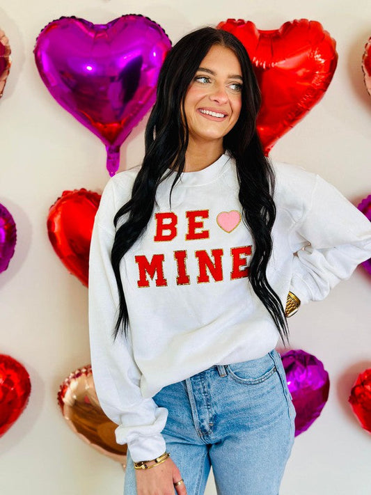 Be Mine White Heart Chenille Patch Sweatshirt