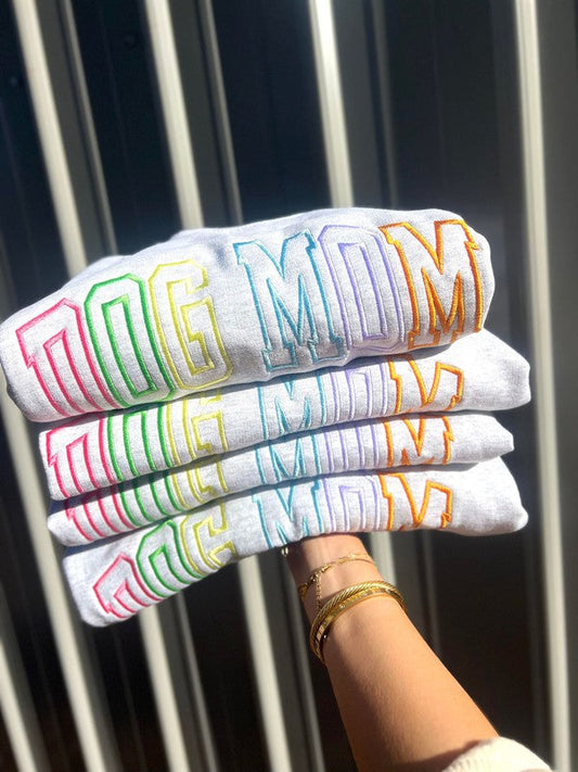 Dog Mom Multi Color Varsity Embroidered Sweatshirt