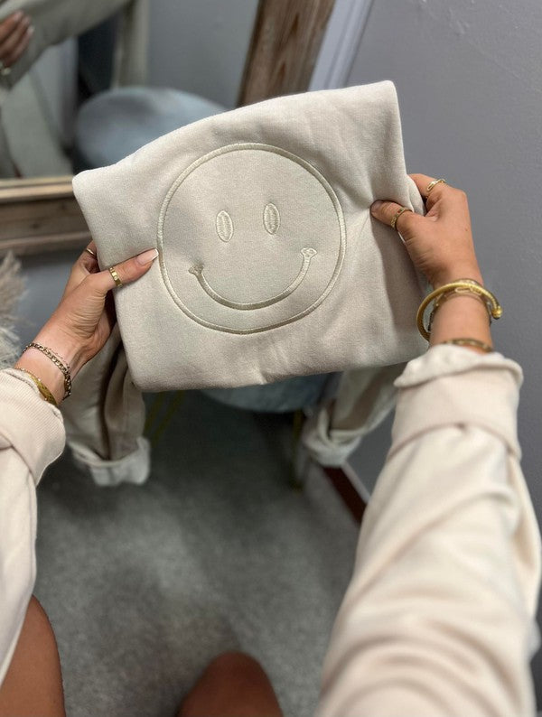 Happy Face Embroidered Sweatshirt