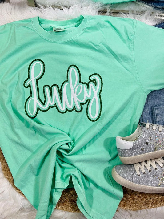 Lucky Cursive Double Puff-Glitter T - shirt