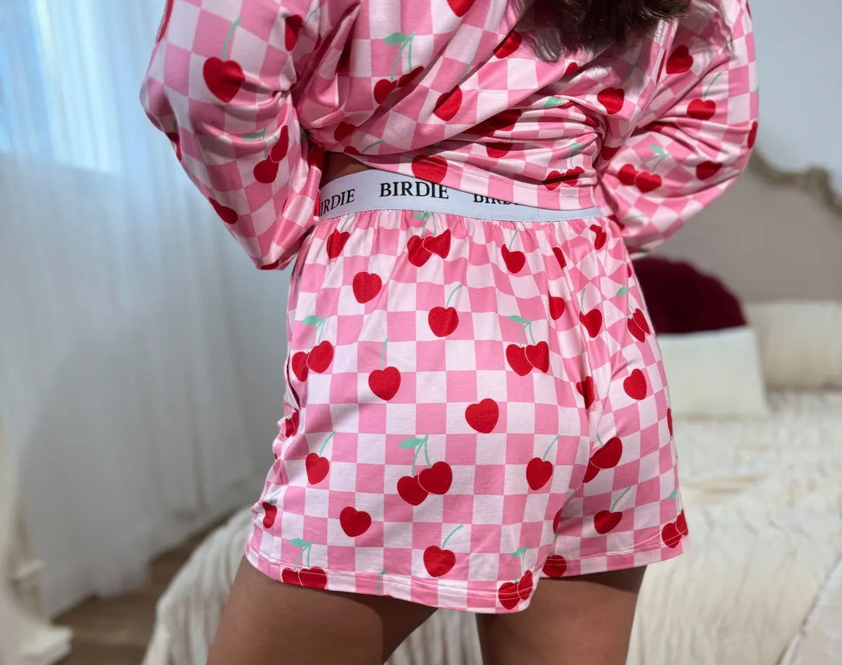PREORDER Pink Checkered Cherry Boxer Set