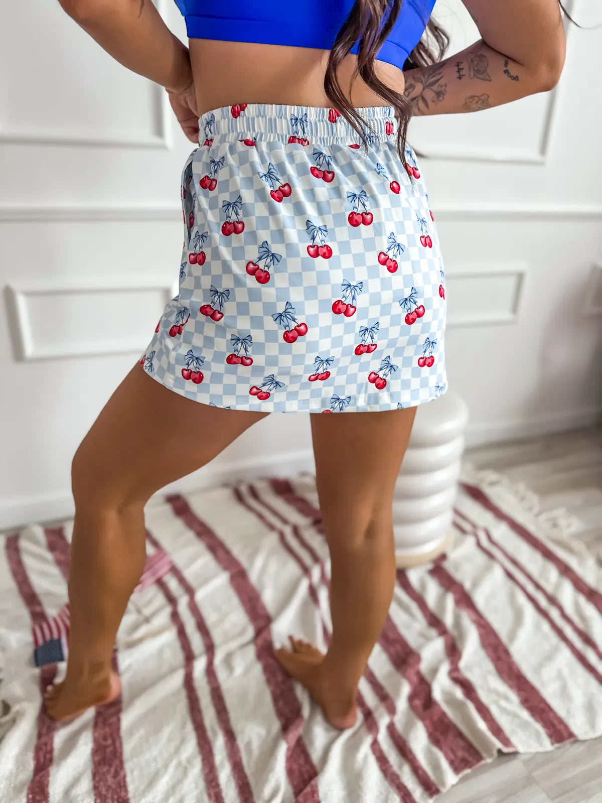 PREORDER Blue Checkered Cherry Skort