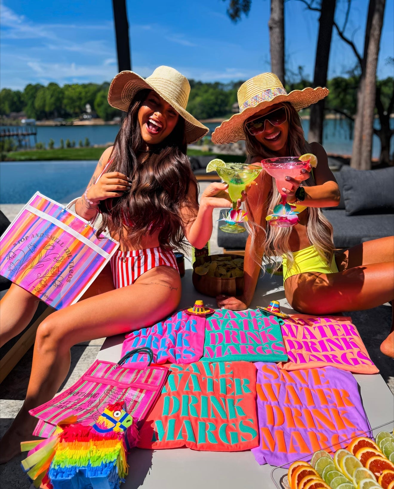 Save Water Drink Margs Neon Pink Tee