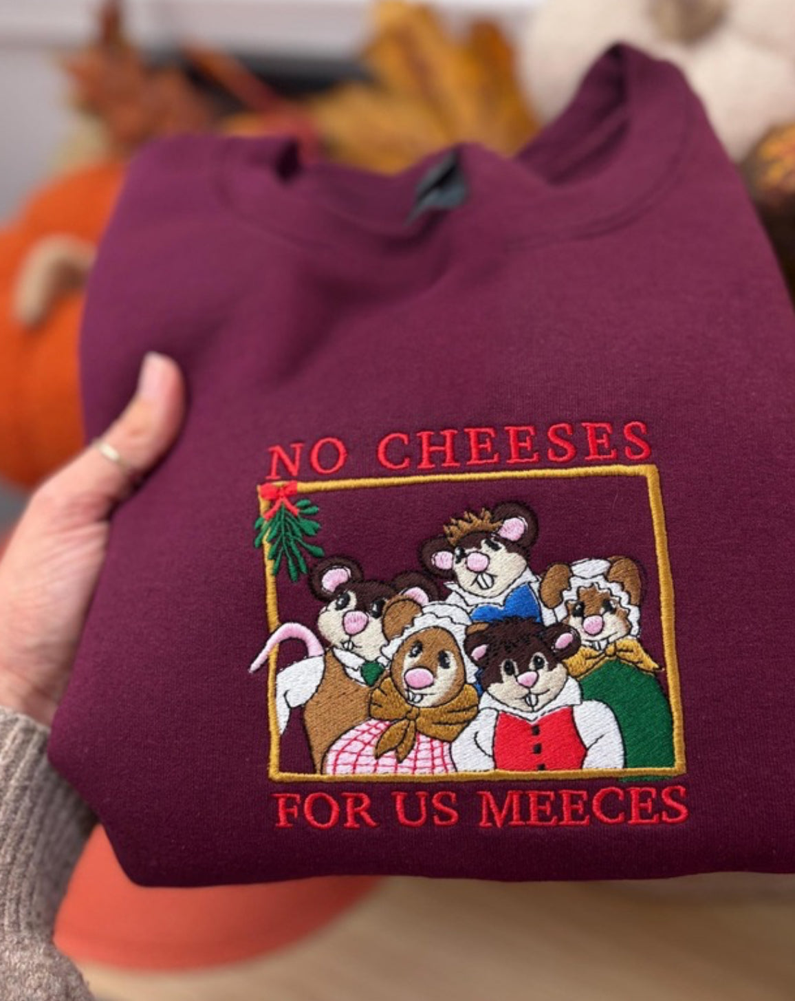 No Cheeses For Us Meeces Embroidered Crewneck