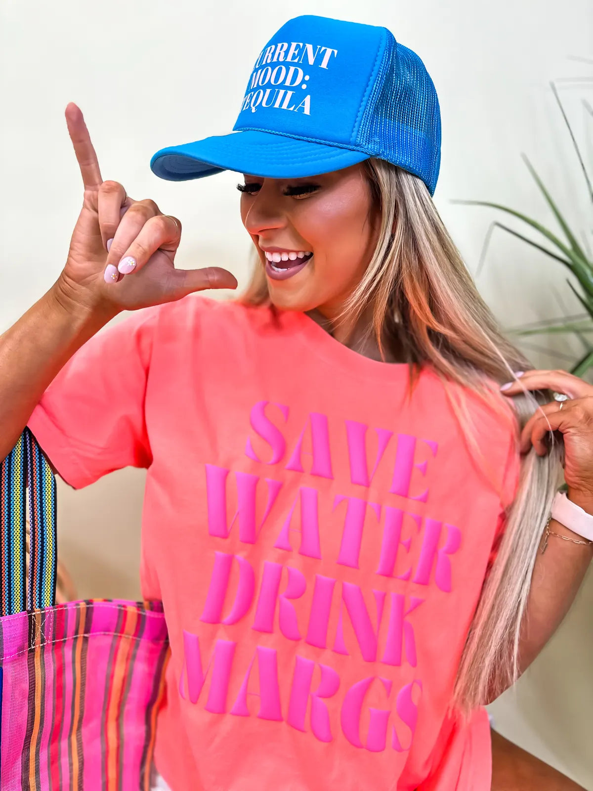 Save Water Drink Margs Puff Coral Tee