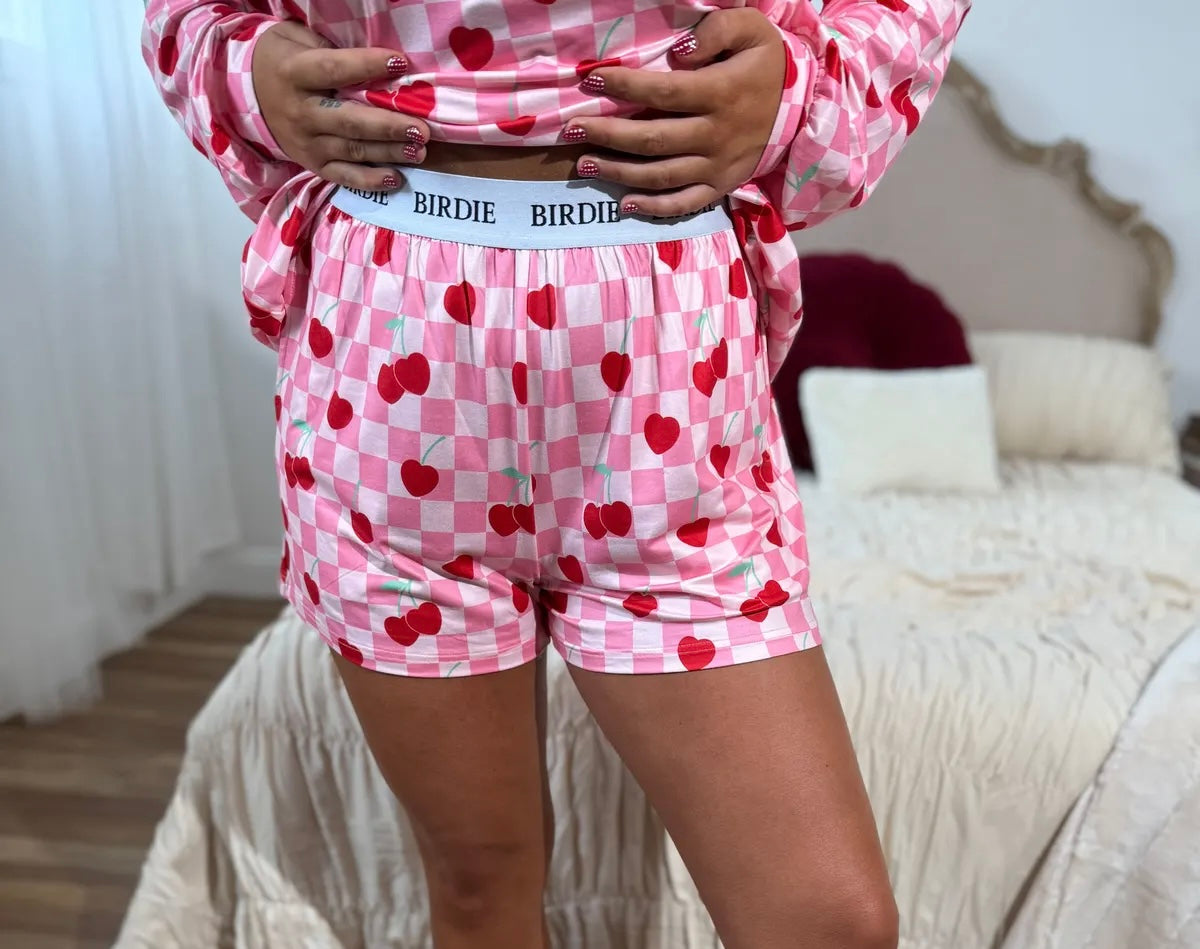 PREORDER Pink Checkered Cherry Boxer Set