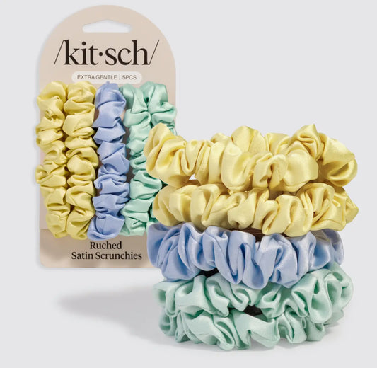 Coastal Pastels Satin Scrunchies - 5pc Set