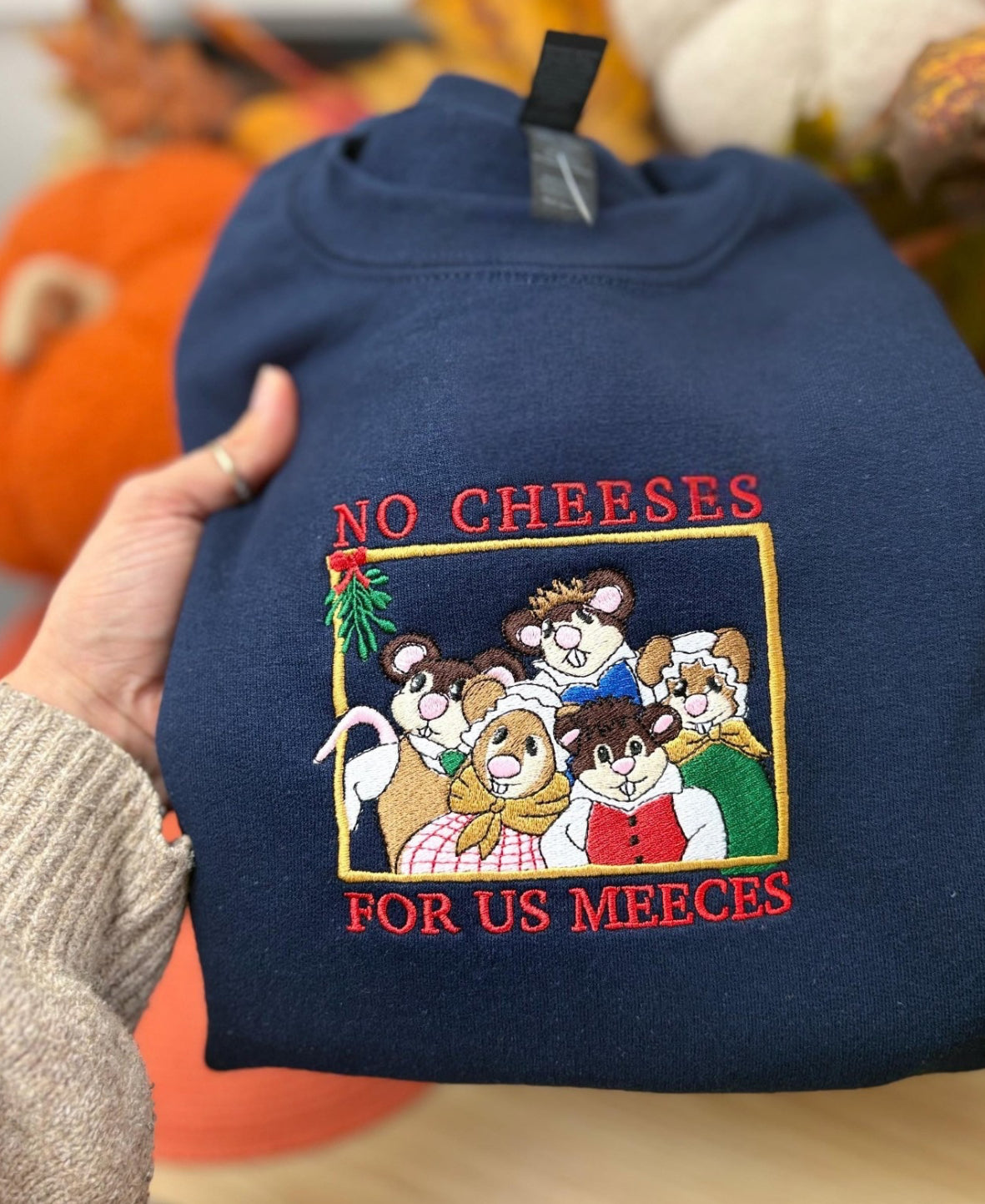No Cheeses For Us Meeces Embroidered Crewneck
