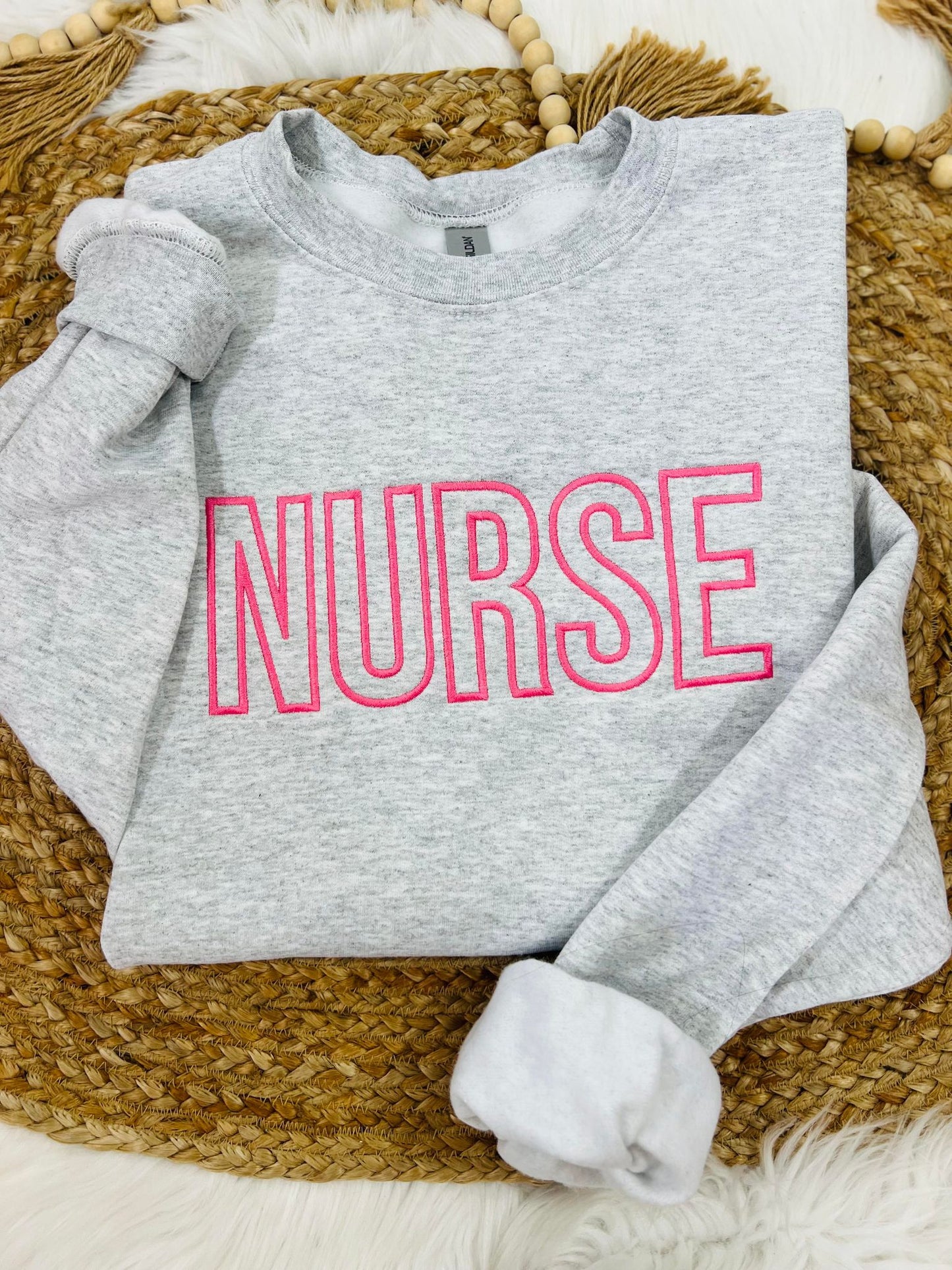 Nurse Open Font Embroidered Sweatshirt