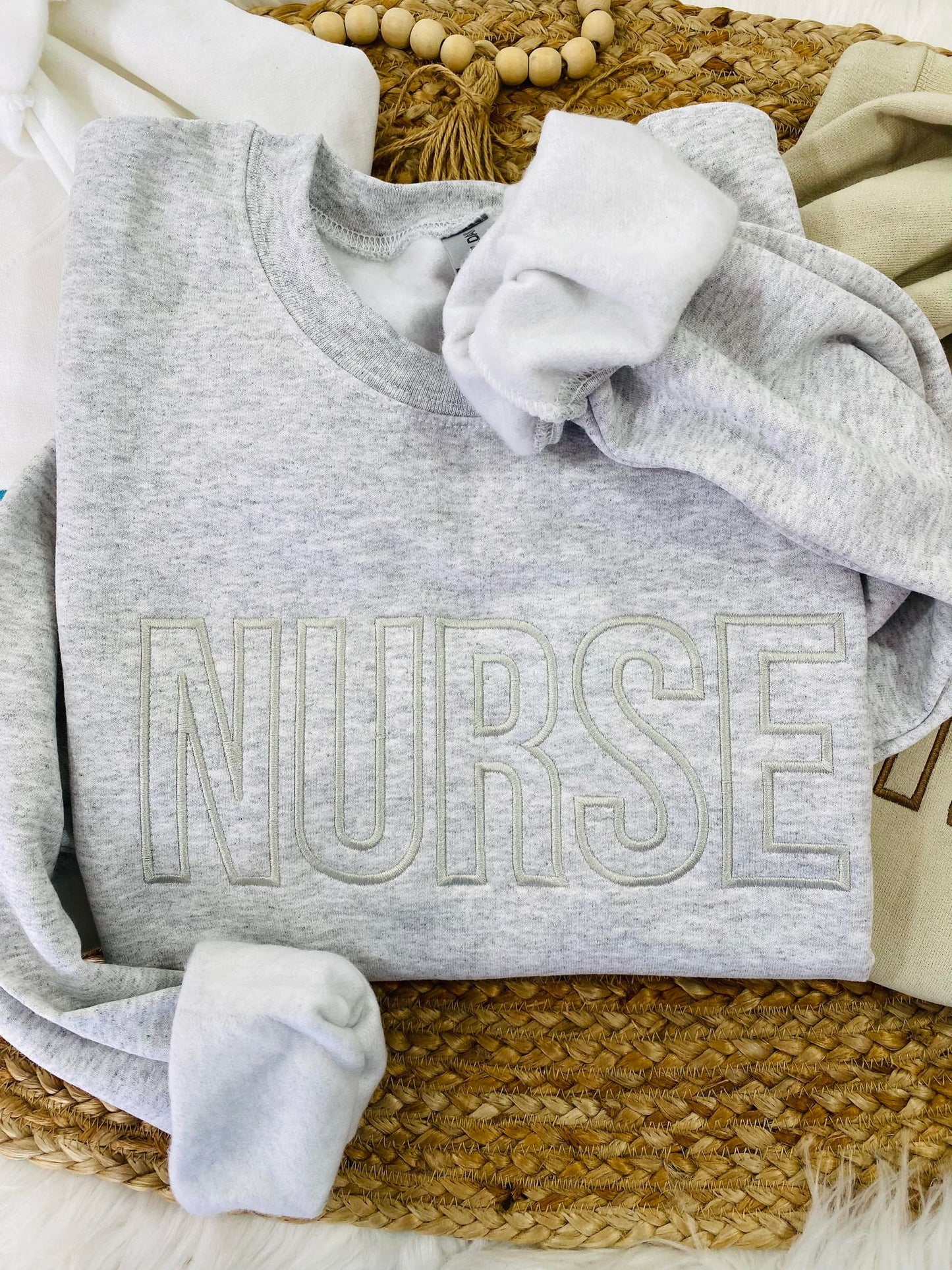 Nurse Open Font Embroidered Sweatshirt