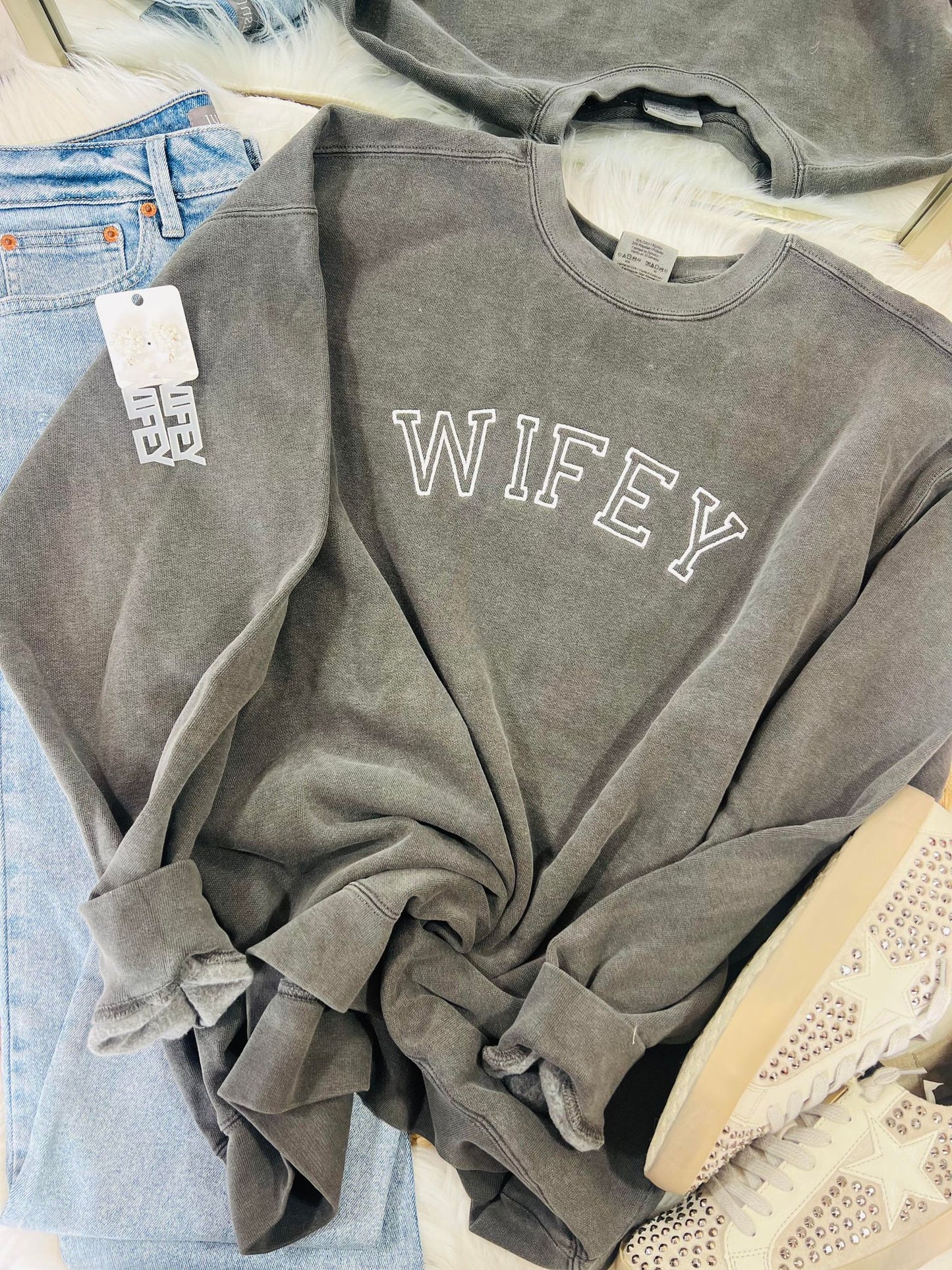 Wifey Embroidered Comfort Color Sweatshirt