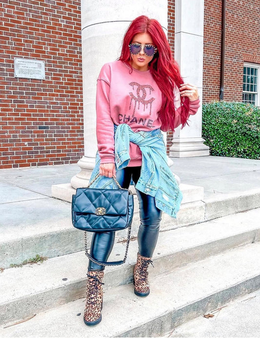 Preppy Pink Leopard Drip Sweatshirt