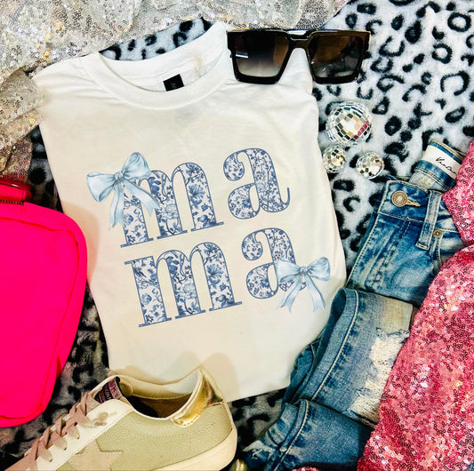Mama Floral Bow White Tee