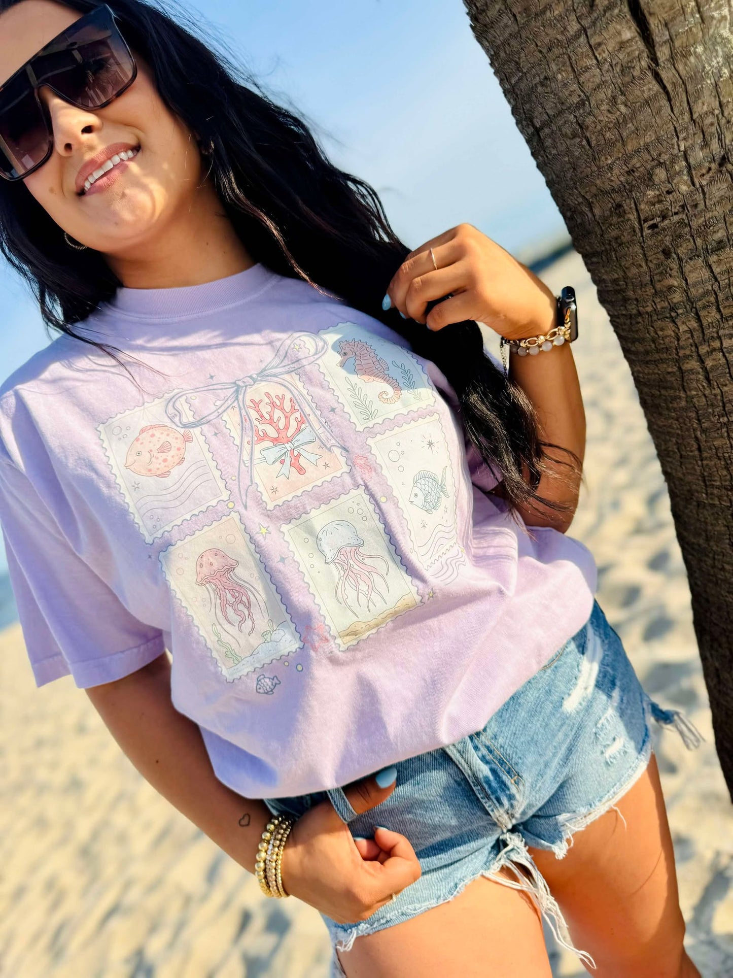 Beachy Sea Creature Stamps Tee