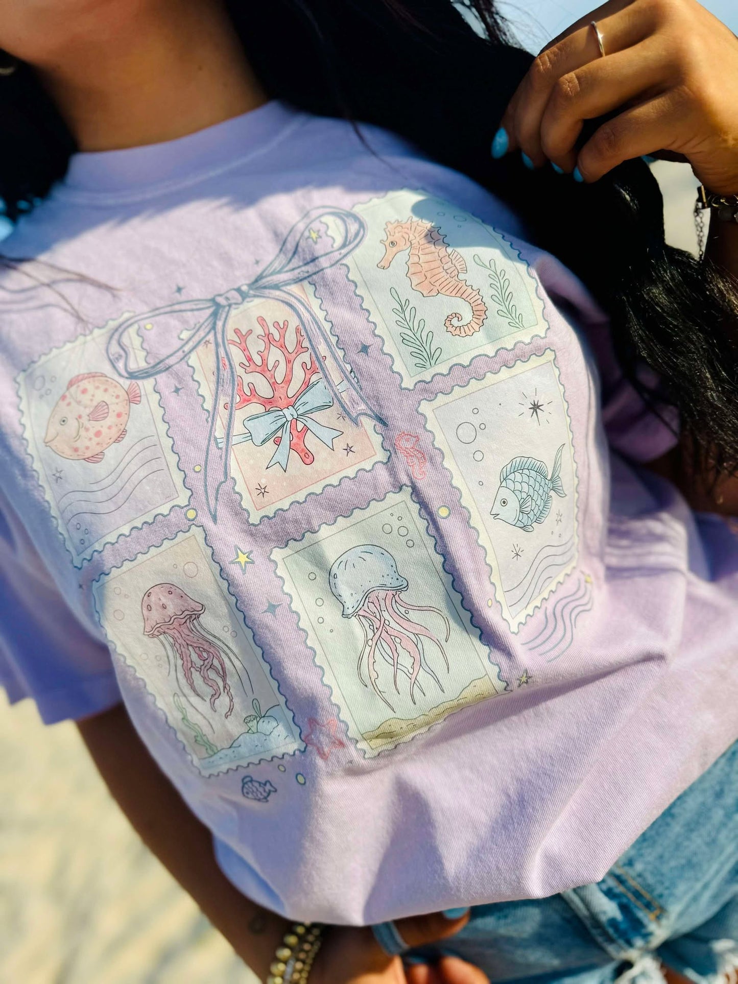 Beachy Sea Creature Stamps Tee