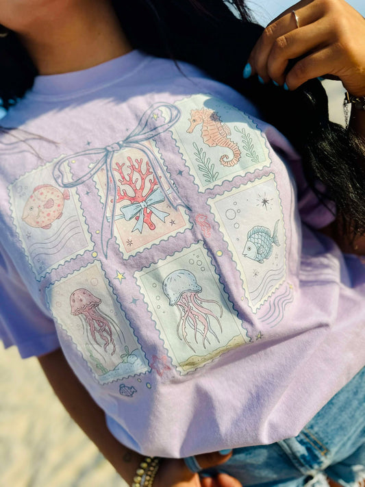 Beachy Sea Creature Stamps Tee