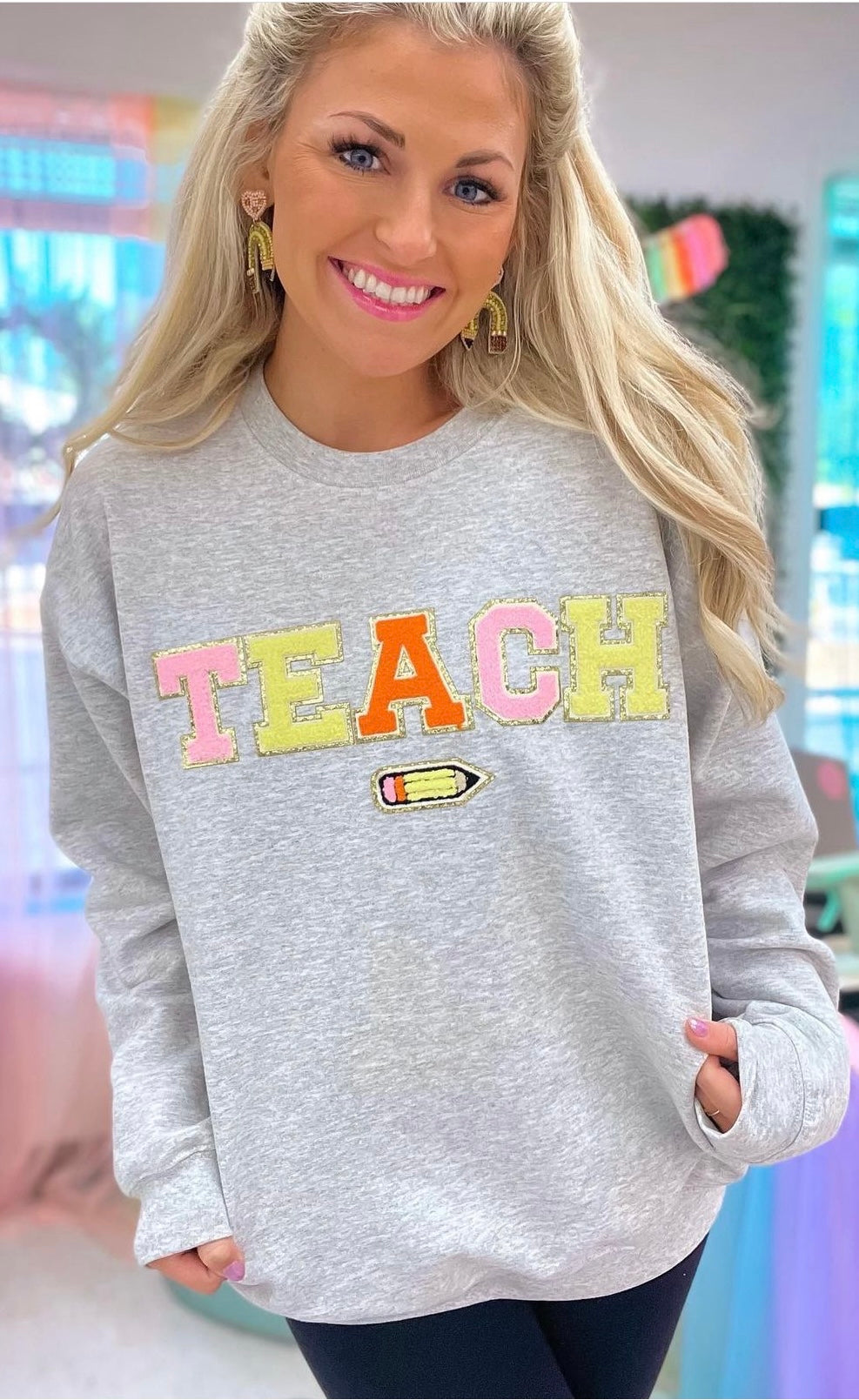 Teach Pencil Letter Patch Sweatshirt