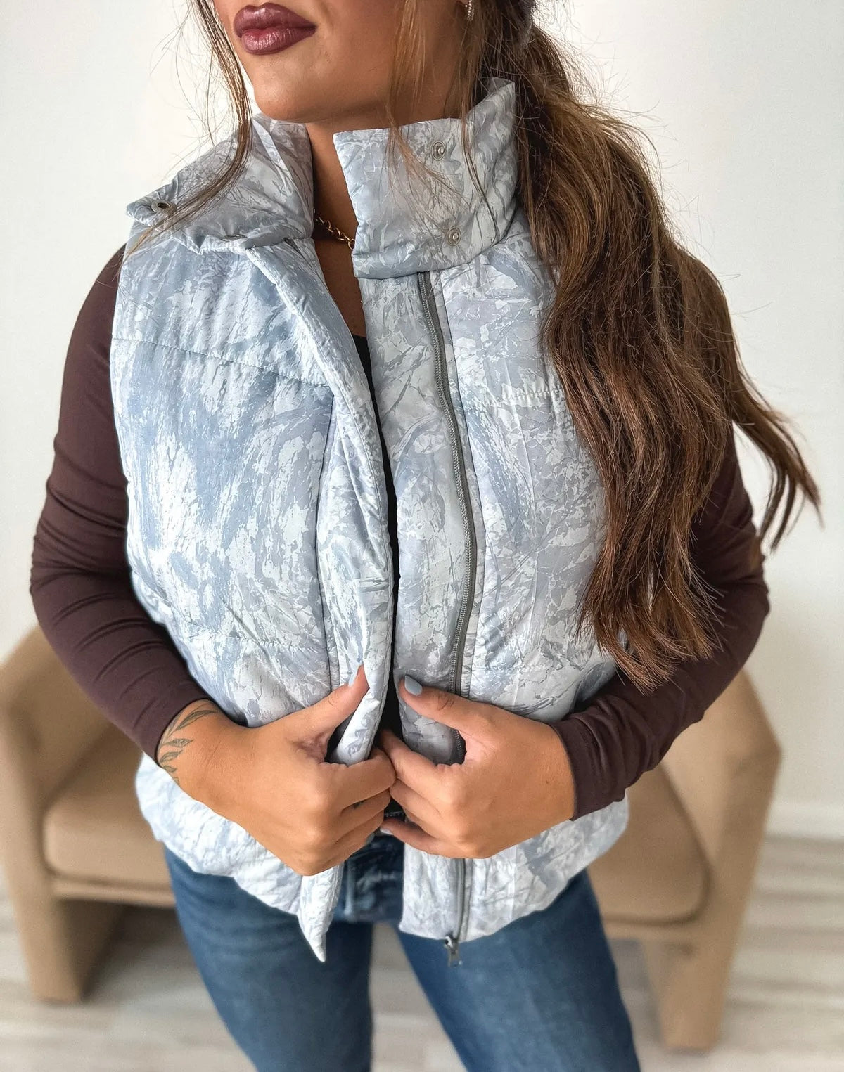 Preorder Silver Skies Camo Puffer Vest