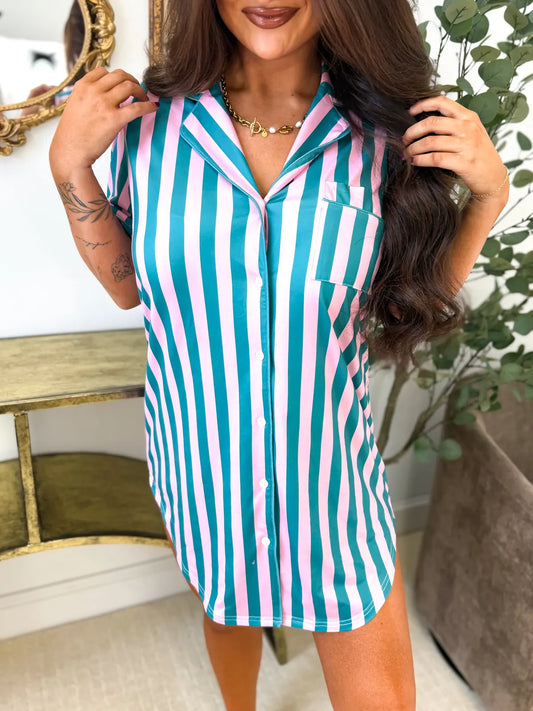 PREORDER Pink & Green Stripes Dream Dress Tee