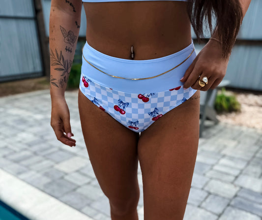 Checkered Cherry Bows Swim Set