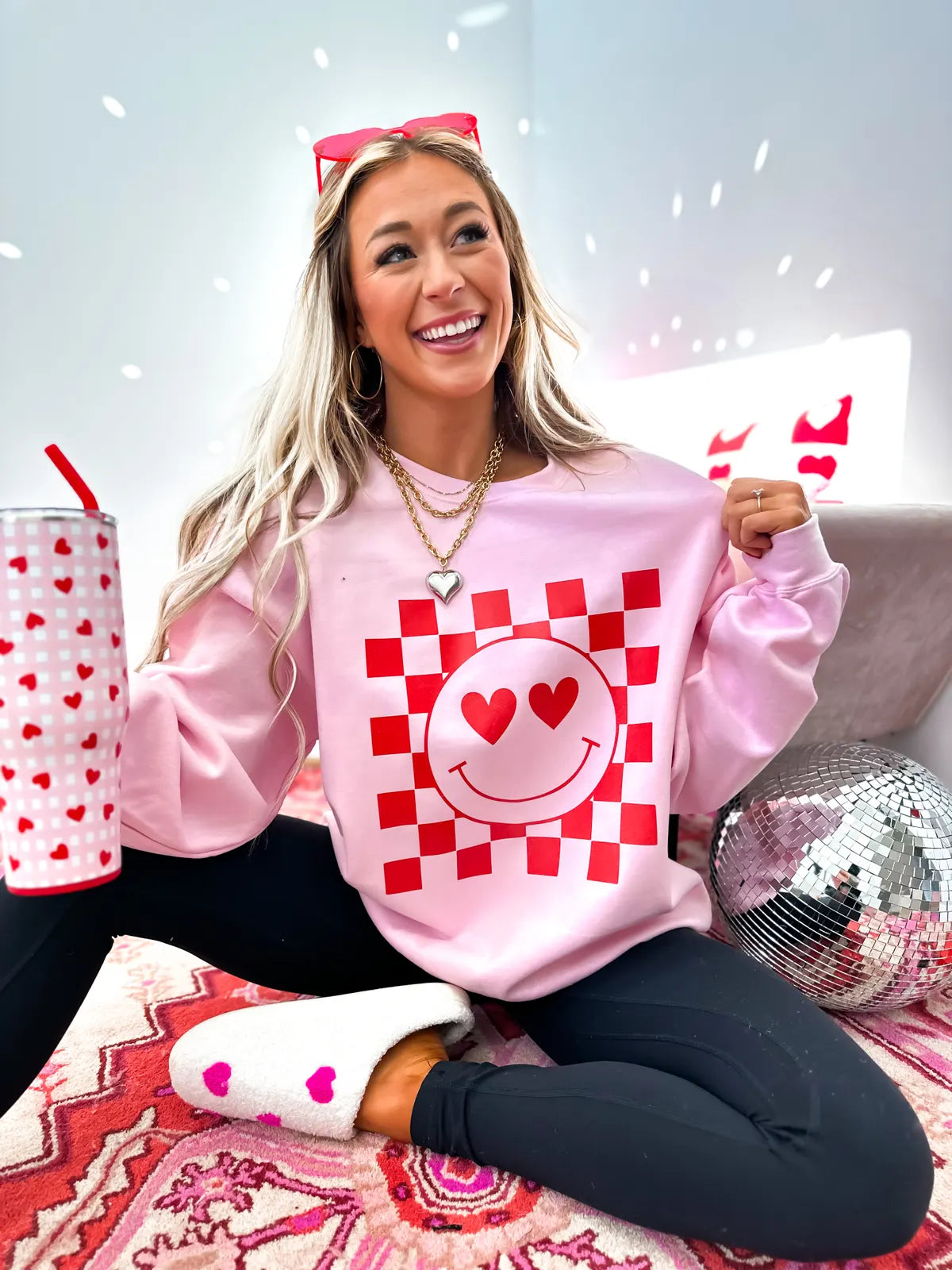 Checkered Heart Smiley Sweatshirt