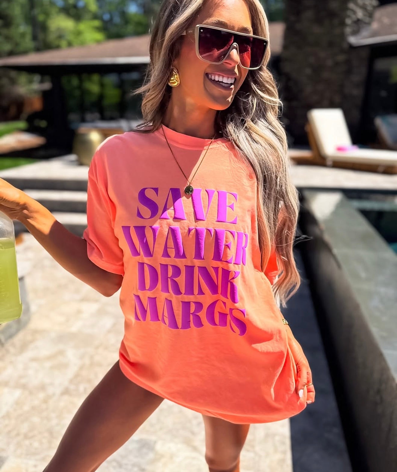 Save Water Drink Margs Neon Cantaloupe Tee