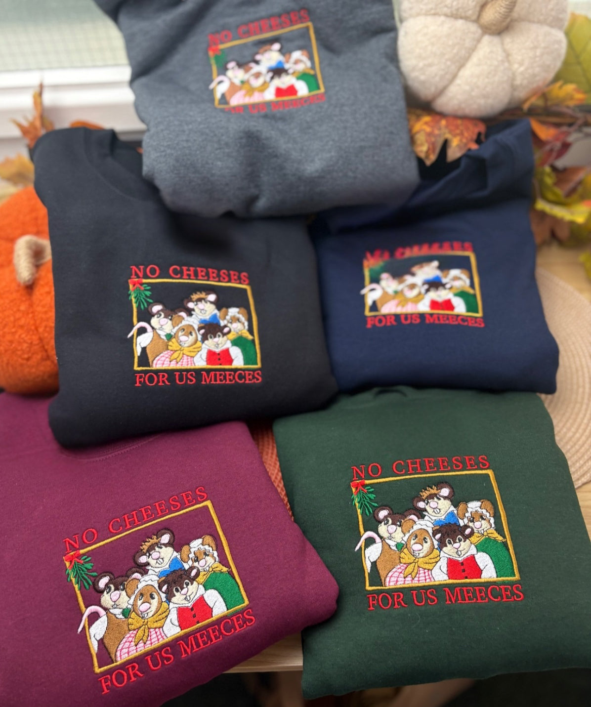 No Cheeses For Us Meeces Embroidered Crewneck
