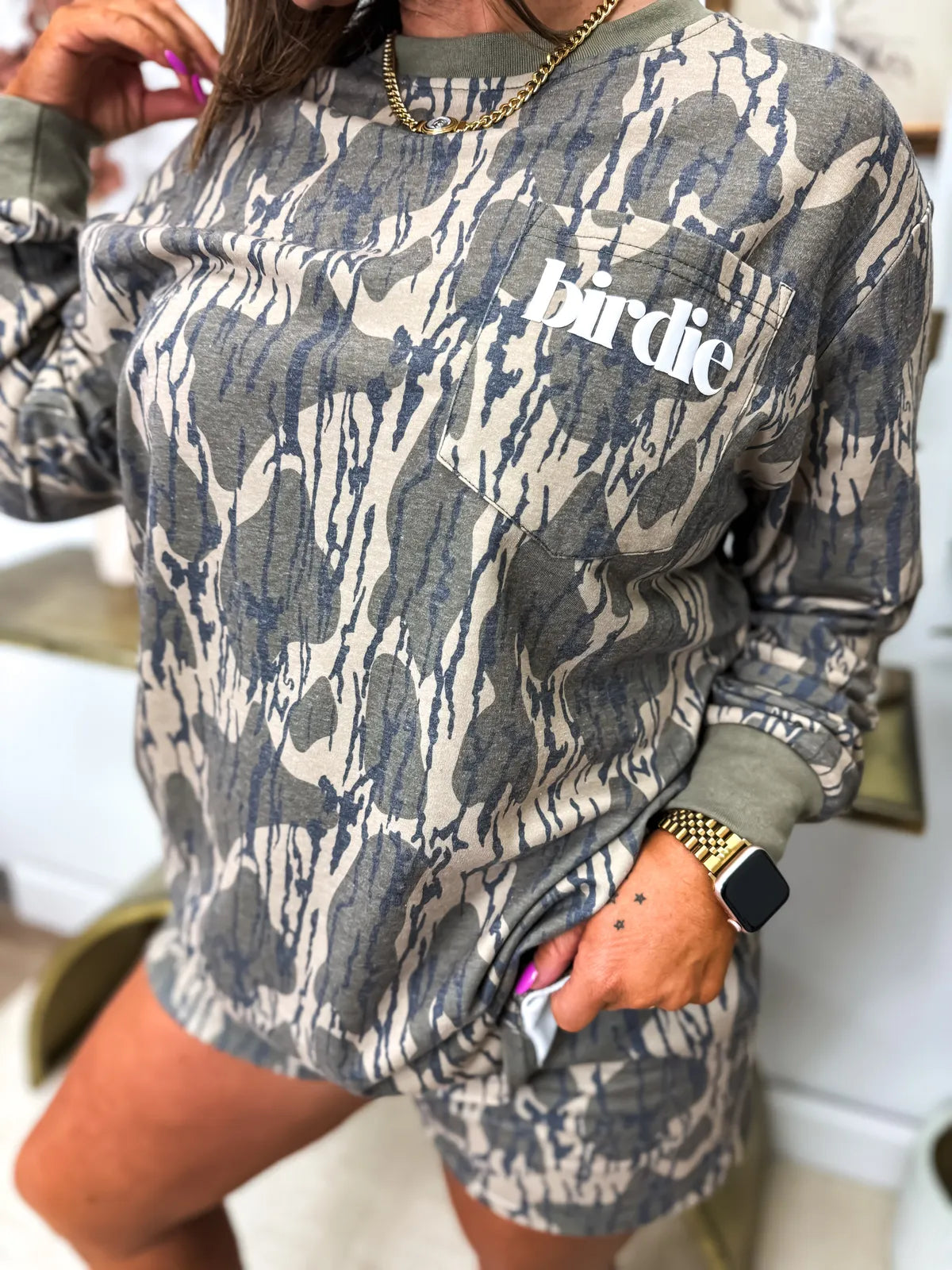 PREORDER Two Piece Woodland Camo Set (Long Sleeve & Shorts)