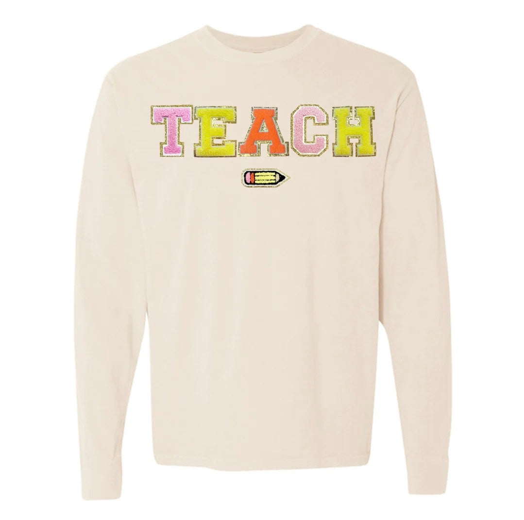 Teach Pencil Letter Patch Long Sleeve Tshirt