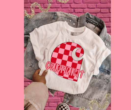 Preppy Pink & Red Checkered Tee