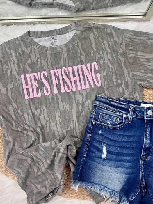 He's Fishing Puff Tee
