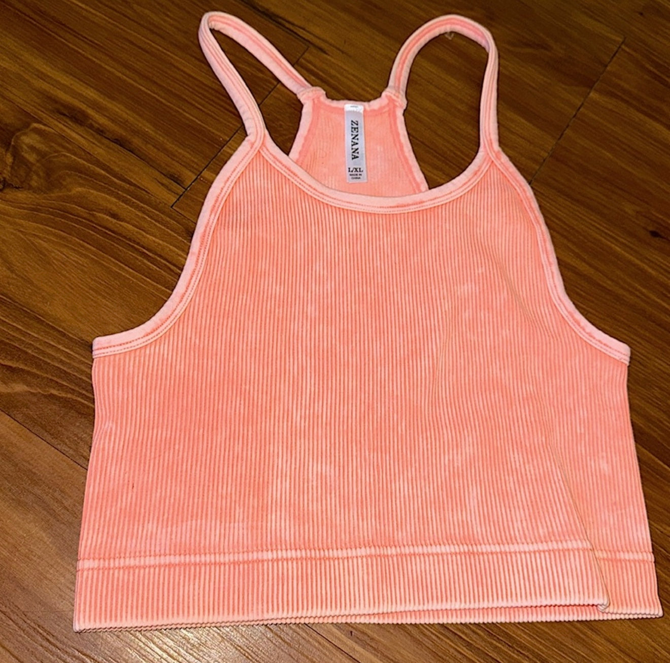 Neon Coral Ribbed Halter Tank