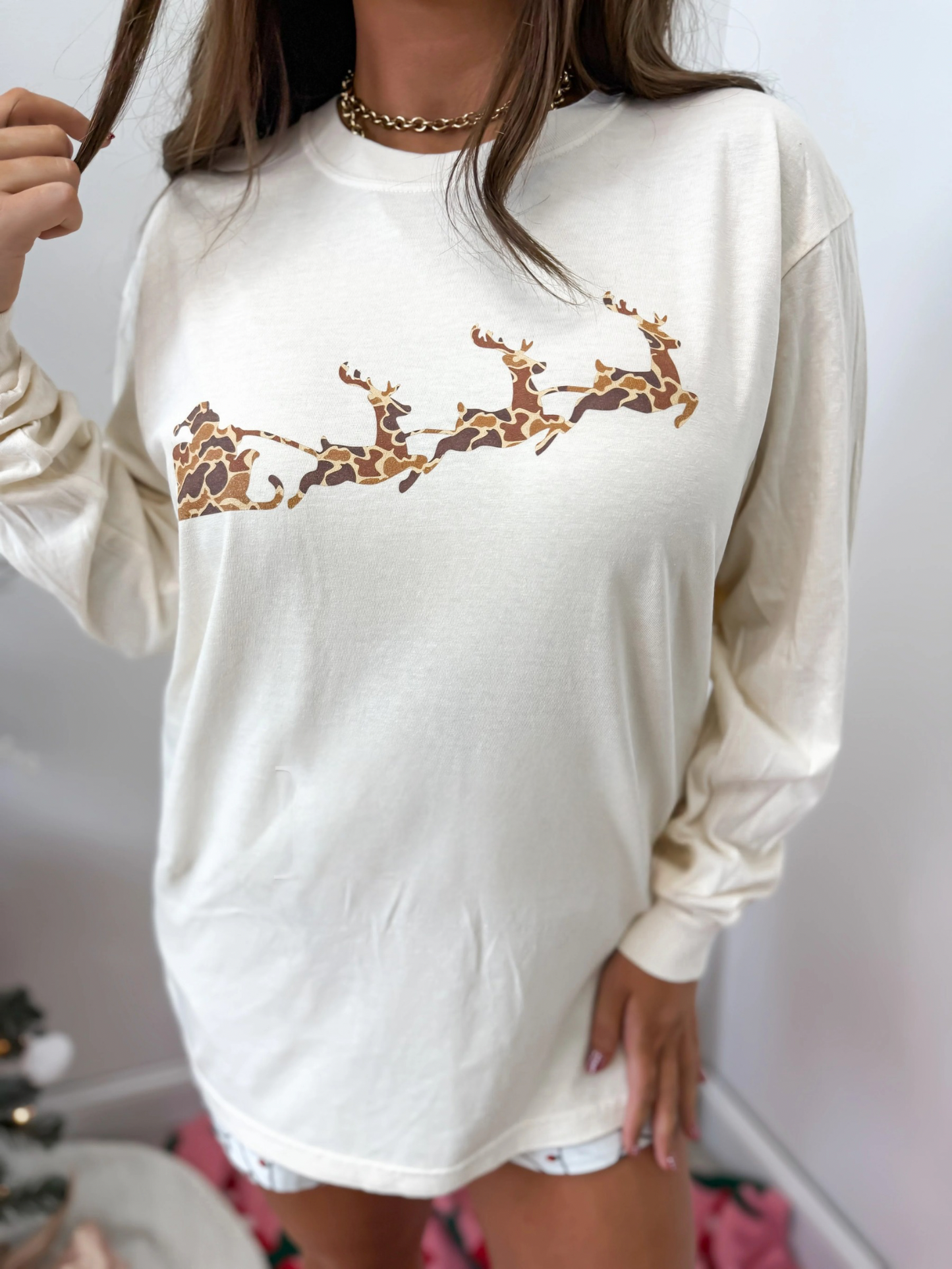 Camo Reindeer Long Sleeve Graphic