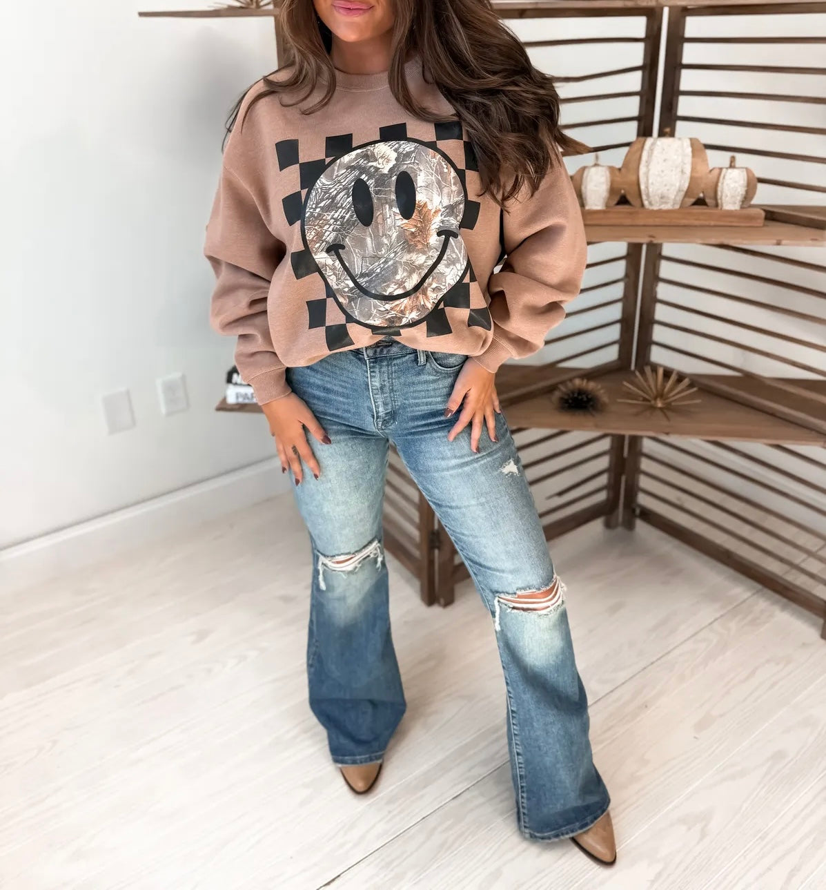 Smiley Camo Cinnamon Swirl Sweatshirt