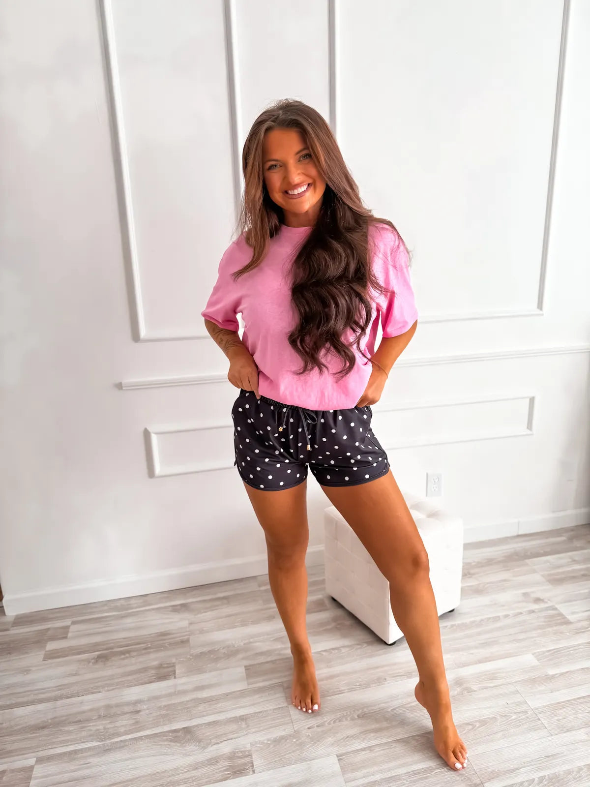 PREORDER Black & White Polka Dots Active Shorts
