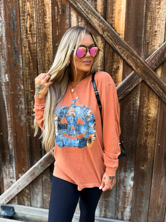 Denim Pumpkin Long Sleeve