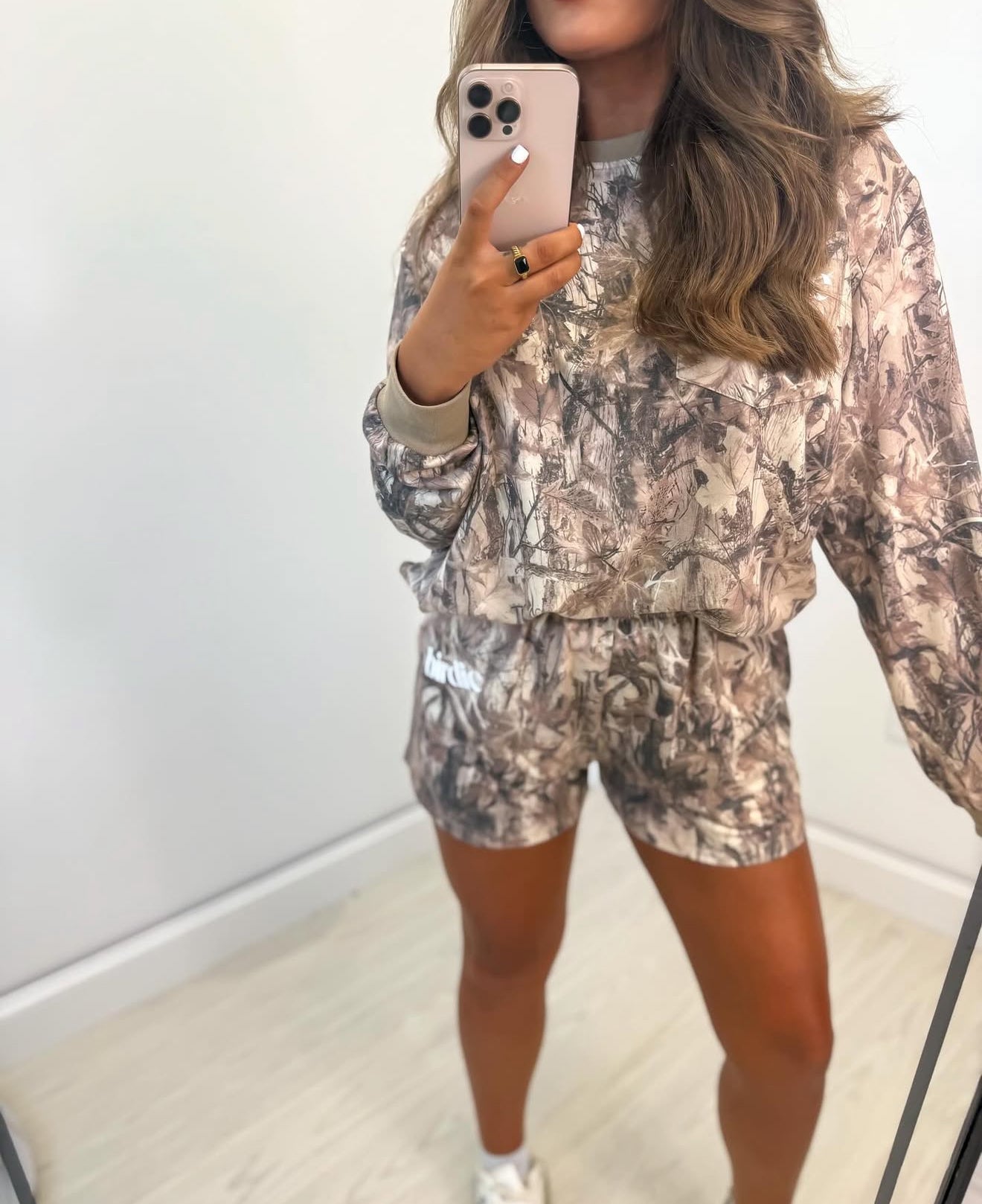 Two Piece Camo Set with Long Sleeve Tee & Shorts