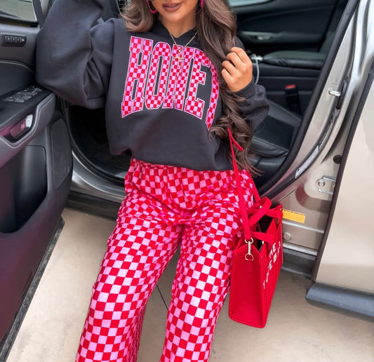 Honey Red & Pink Checkered Sweatshirt