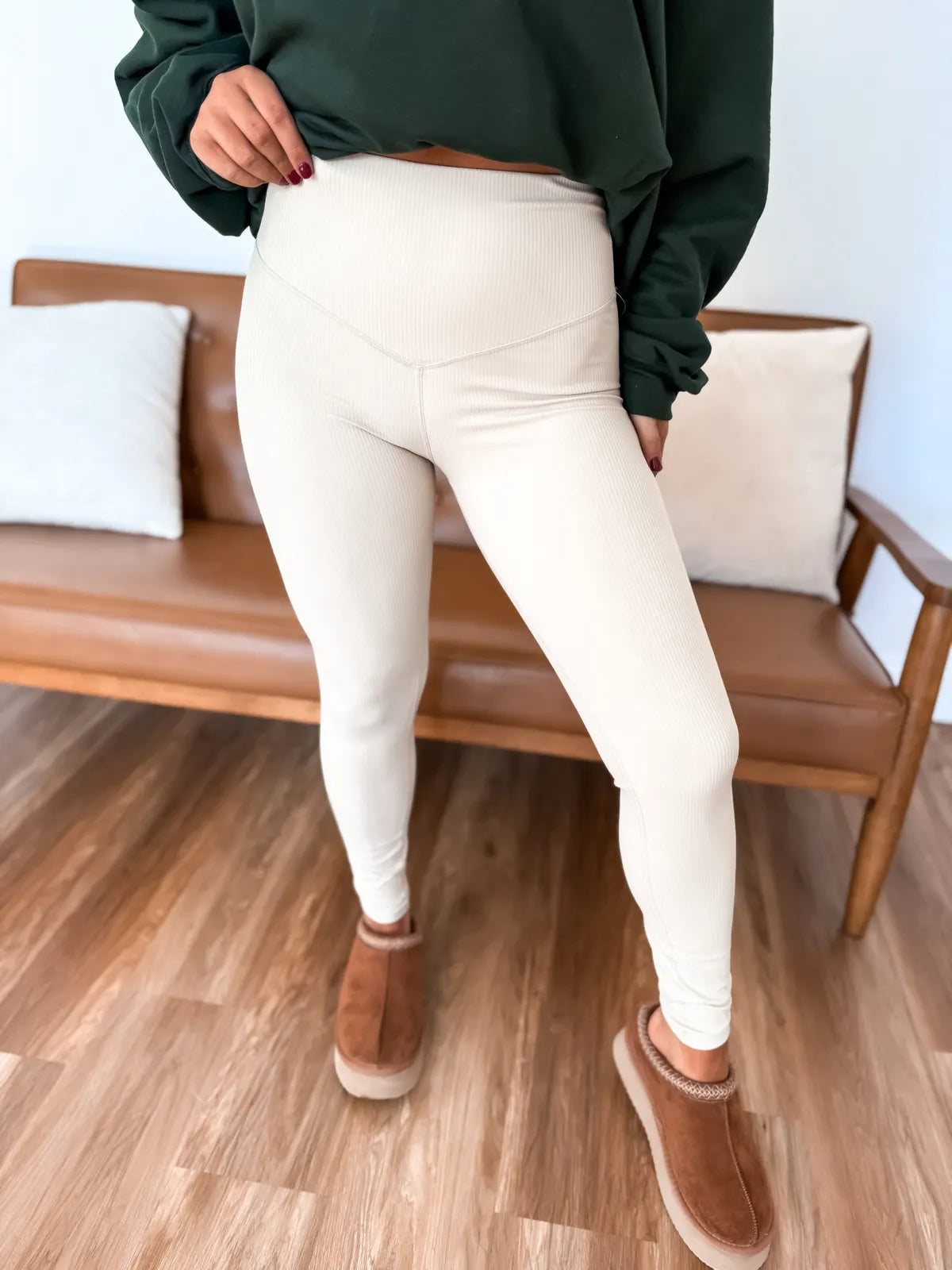 PREORDER Khaki Ribbed Leggings